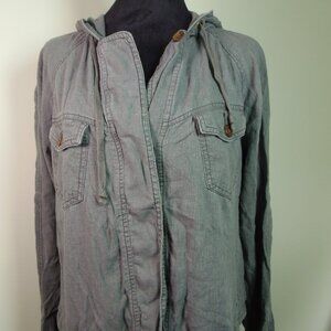 Vintage Union Bay Linen Blend Long Sleeve Hooded Top Military Outdoors Steampunk